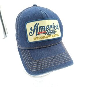America We Grow Beer Hat Cap Snap Back One Size Blue Mesh Rural Cloth Mens #1